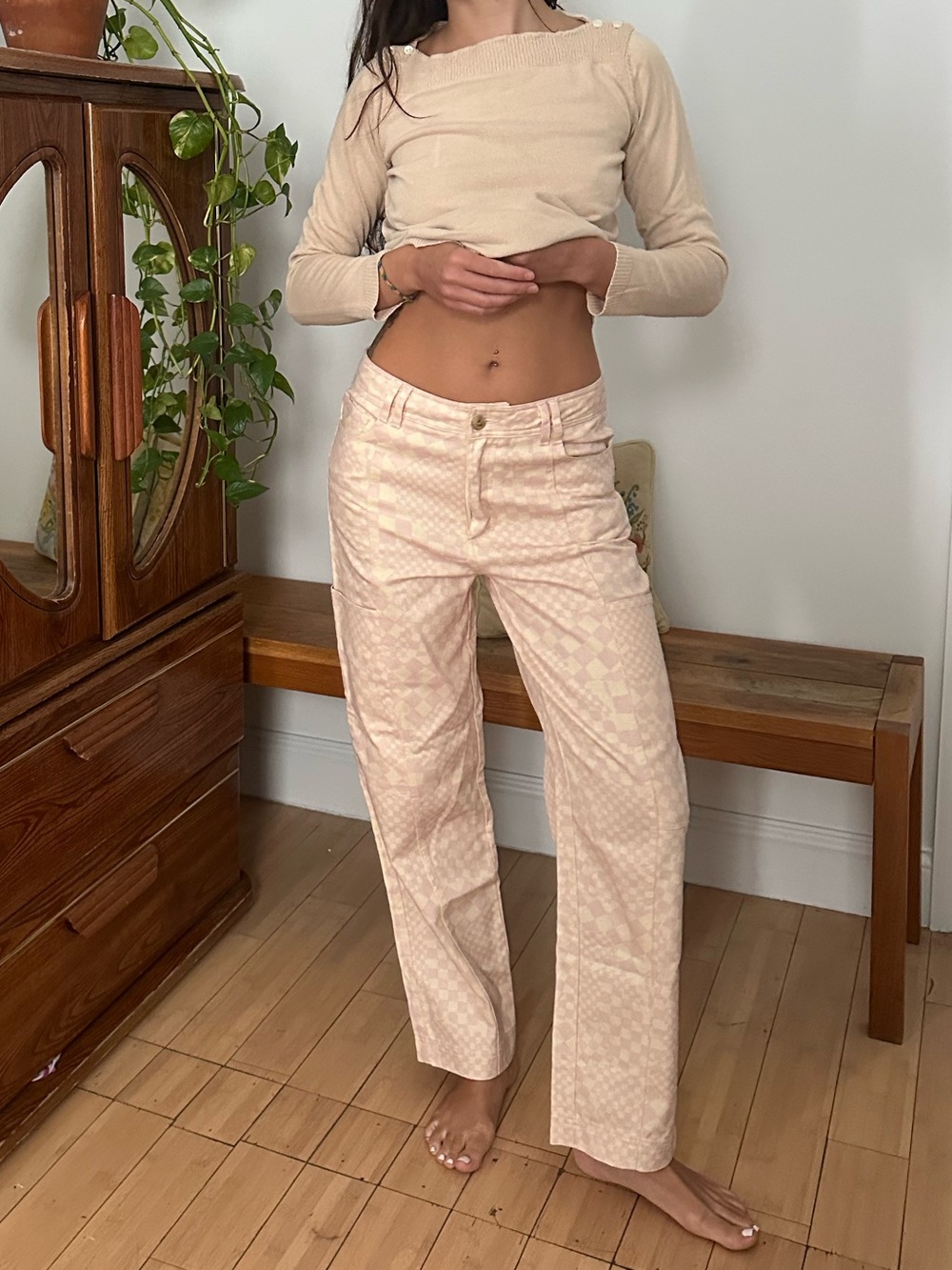 Untitled In Motion Light Pink and Cream Checkered Pants